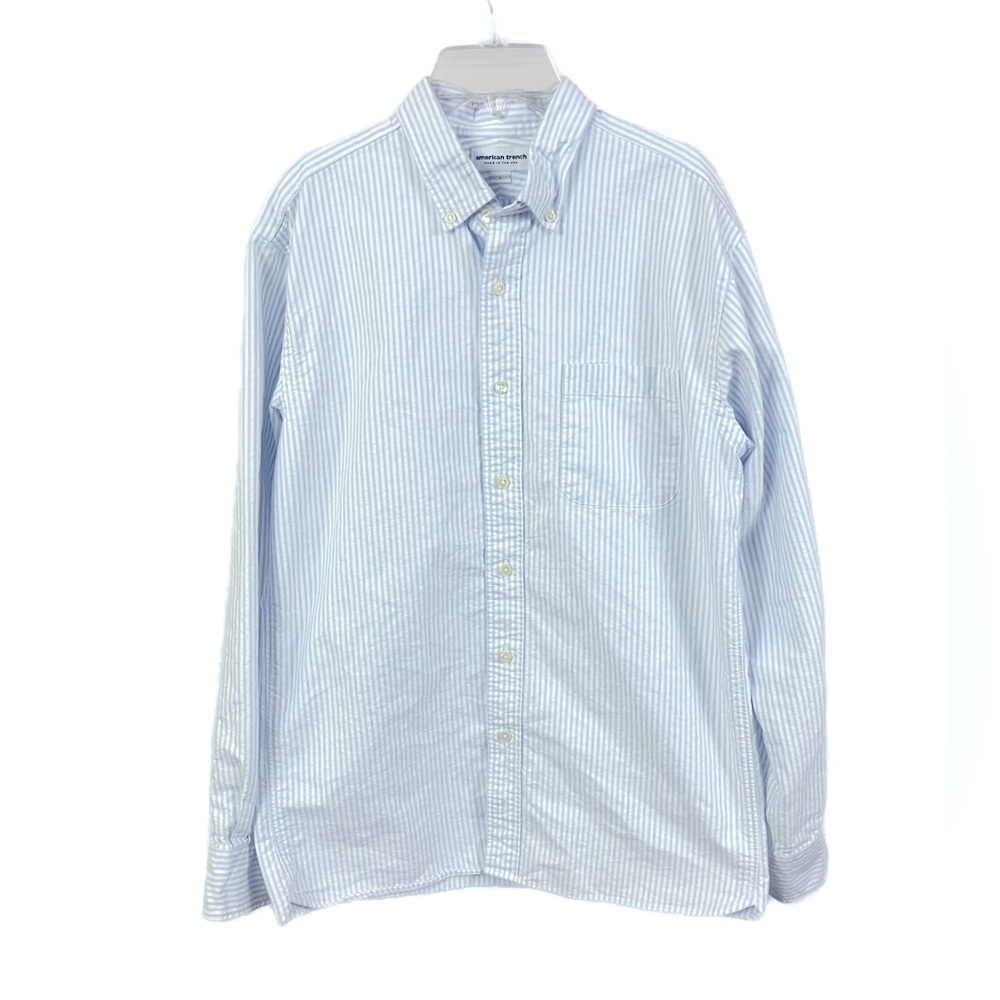 American Trench Men’s Blue White Stripe Oxford Dress Shirt- Size L